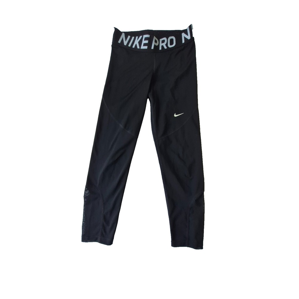 Nike Pro Dri-FIT Capri Leggings Women's Small Black Compression Mesh Panels